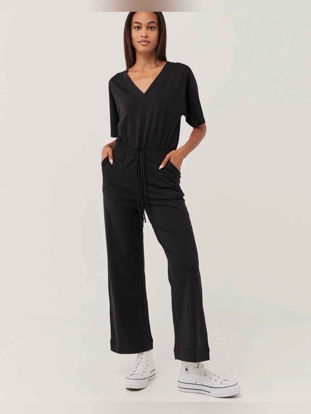 Pact Women's Organic Revive Deep-V Jumpsuit Black Size XS